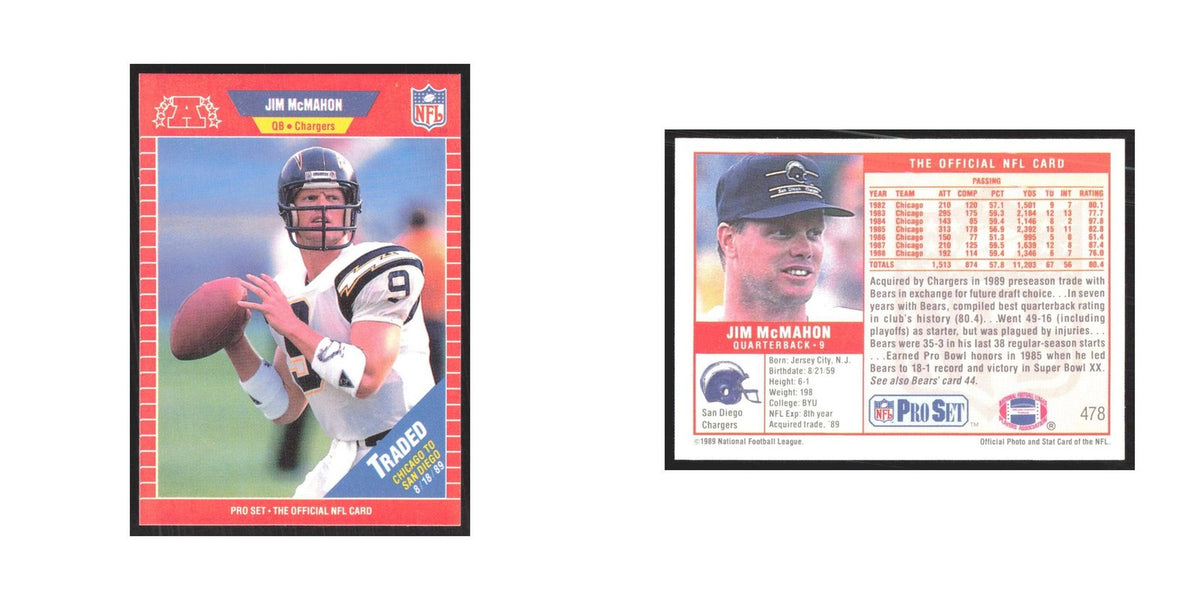 1989 Pro Set Jim McMahon San Diego Chargers #478