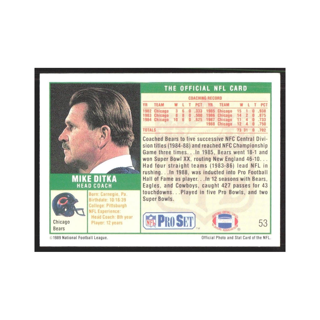 1989 Pro Set Mike Ditka Bears #53