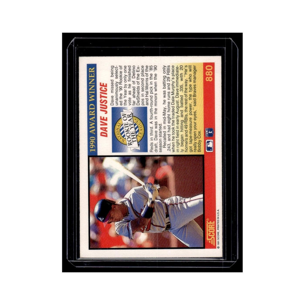 Dave Justice 1991 Score #880 Atlanta Braves Baseball Card NM