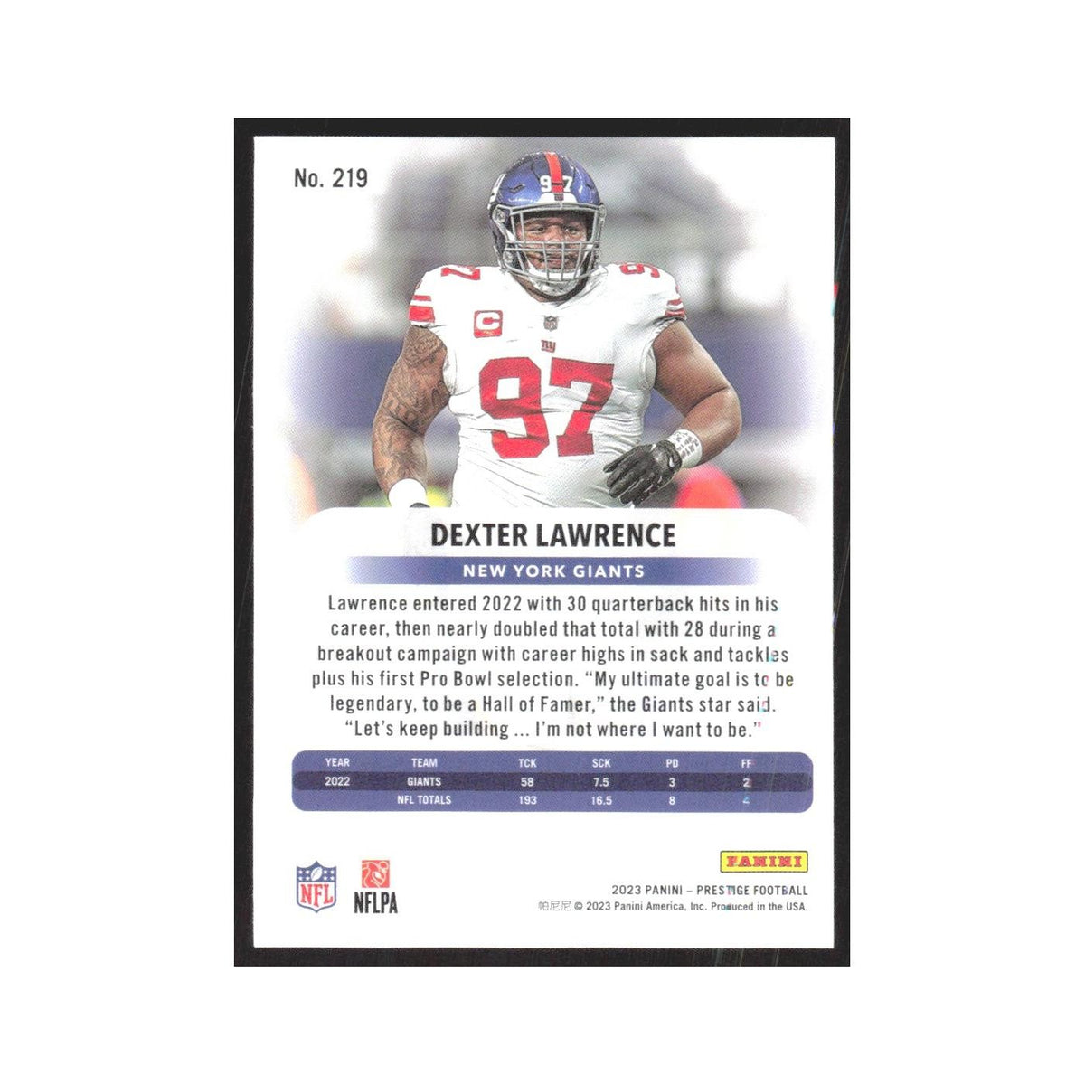 2023 Panini Prestige Dexter Lawrence Giants #219