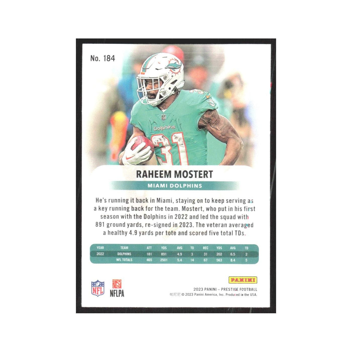 2023 Panini Prestige Raheem Mostert Dolphins #184