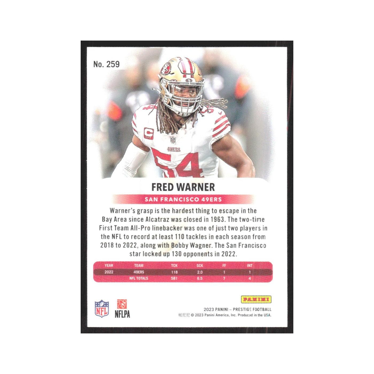 2023 Panini Prestige Fred Warner 49ers #259