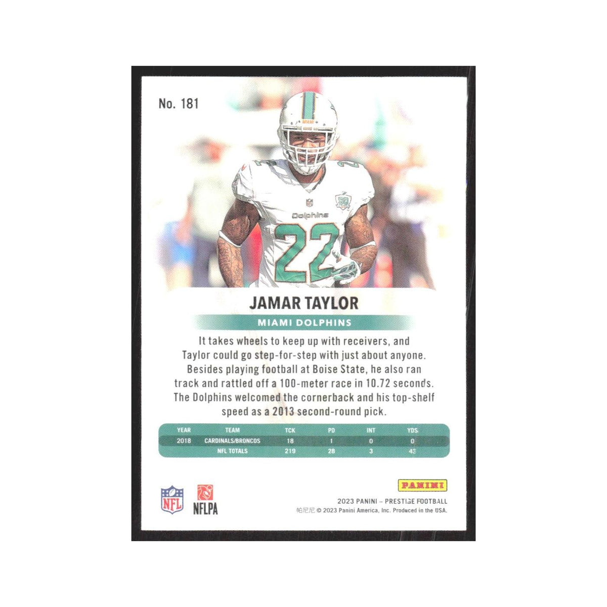 2023 Panini Prestige Jamar Taylor Dolphins #181