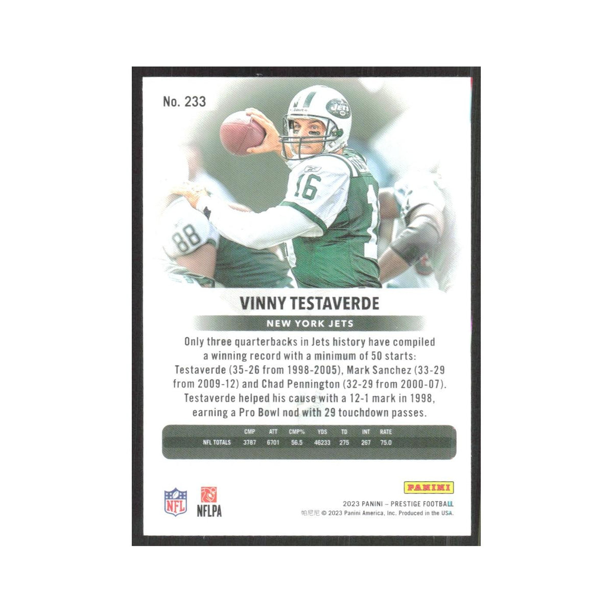 2023 Panini Prestige Vinny Testaverde Jets #233.0