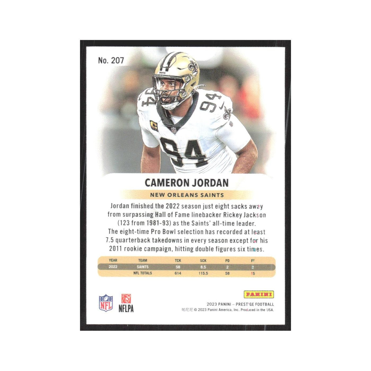 2023 Panini Prestige Cameron Jordan Saints #207