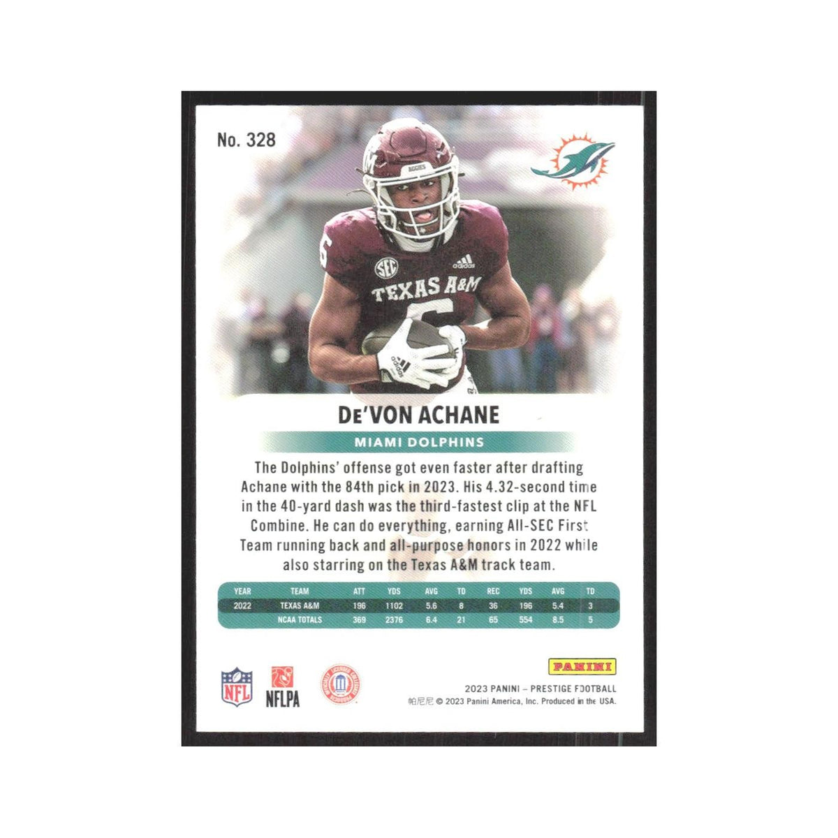 2023 Panini Prestige De'Von Achane Dolphins #328.0