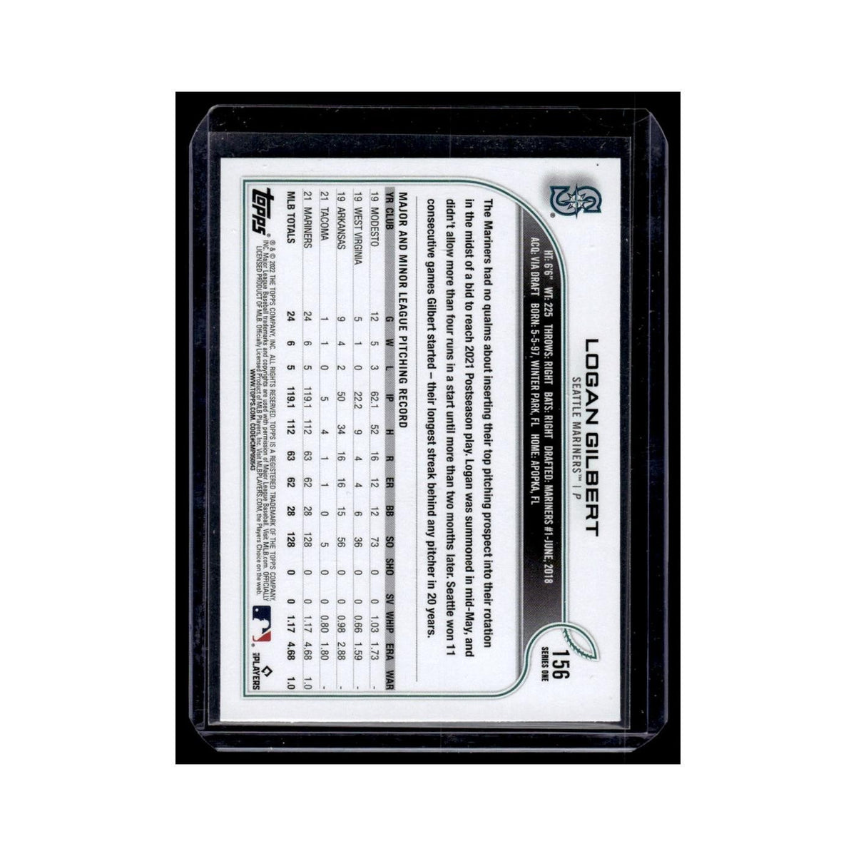Logan Gilbert 2022 Topps Future Stars #156 Seattle Mariners Baseball Card NM