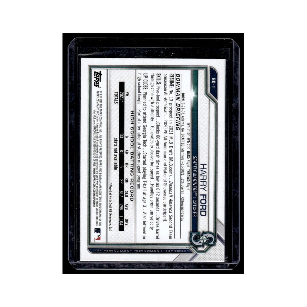 Harry Ford 2021 Bowman Draft #BD-1 Seattle Mariners Baseball Card NM