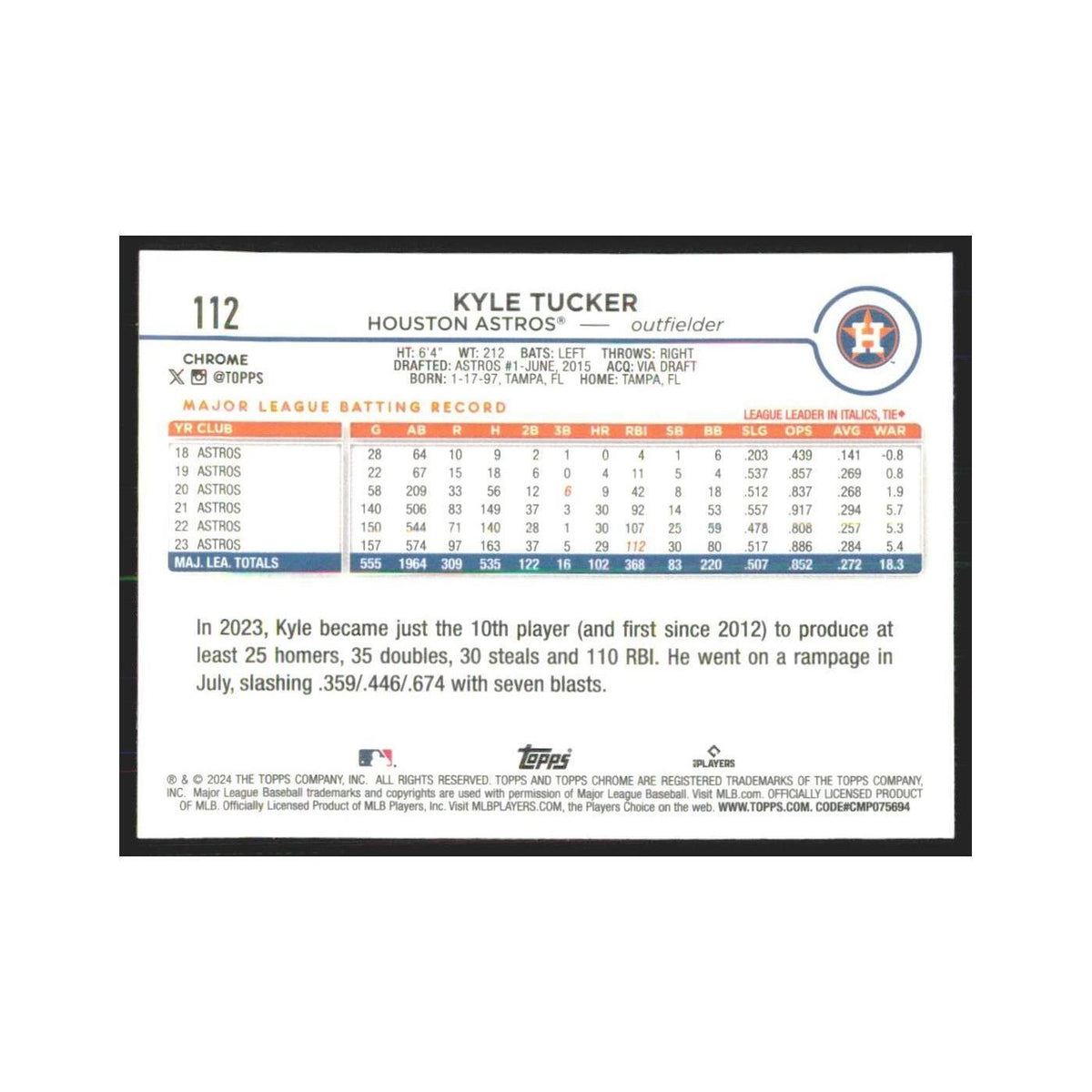 2024 Topps Chrome Kyle Tucker Astros #112