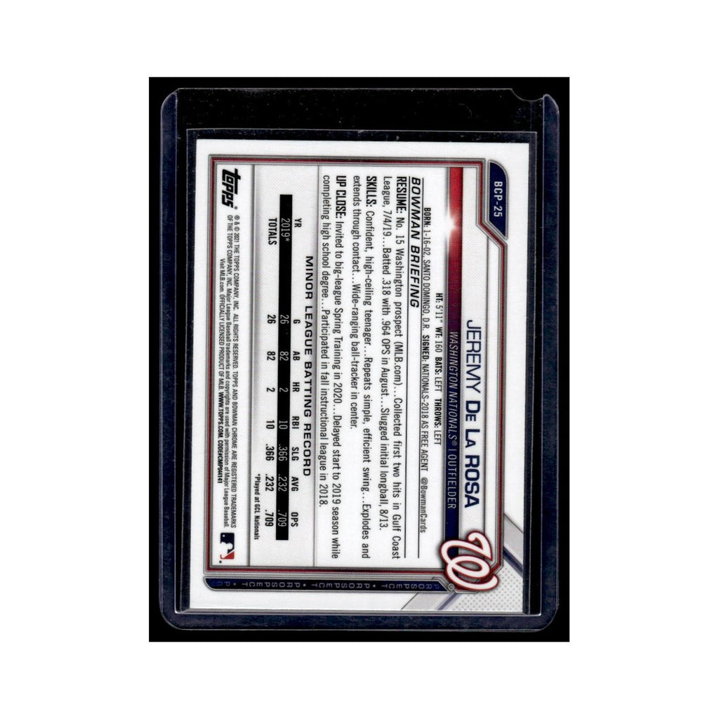 Jeremy De La Rosa 2021 Bowman Chrome Prospects #BCP-25 Washington Nationals NM
