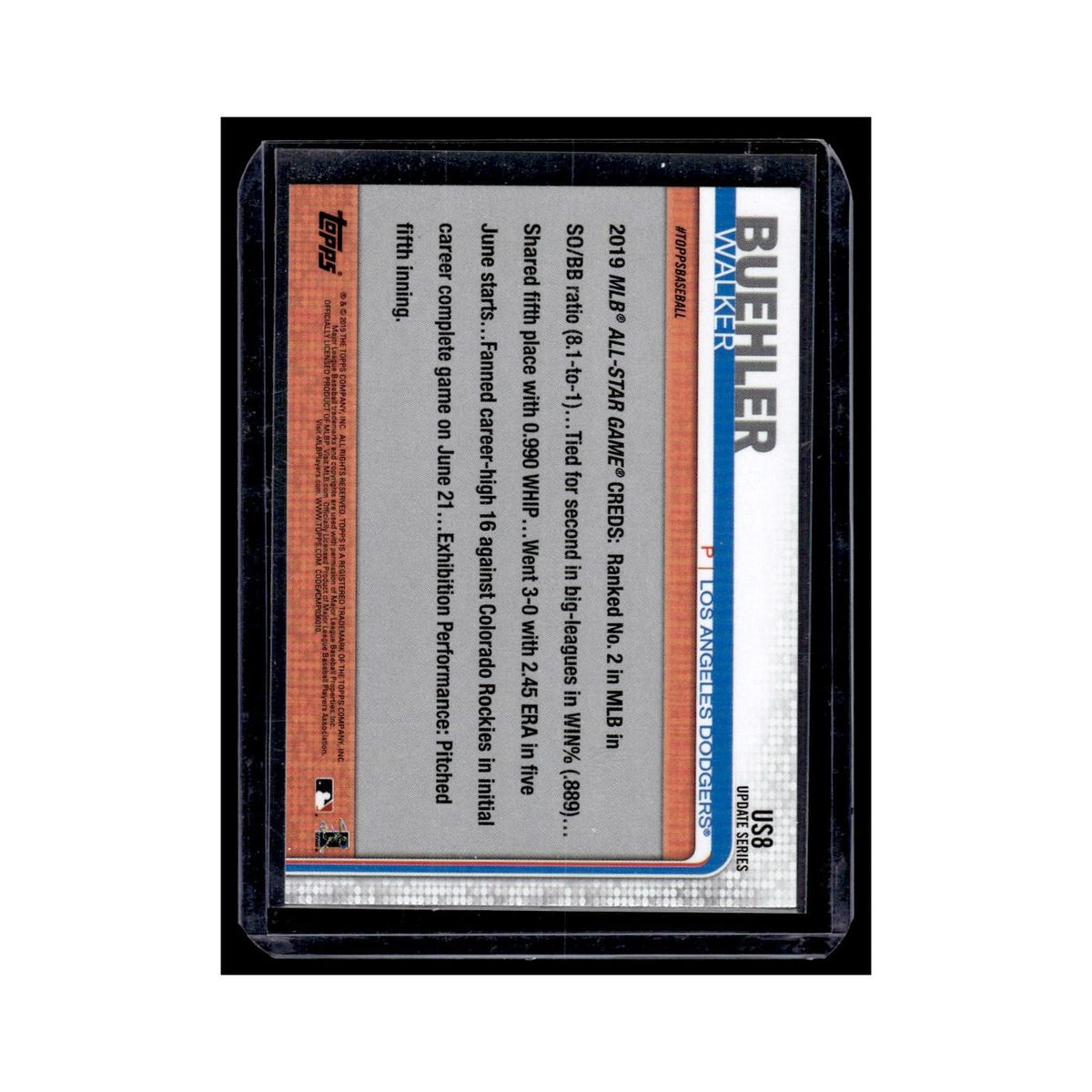 Walker Buehler 2019 Topps Update #US8 Los Angeles Dodgers Baseball Card NM