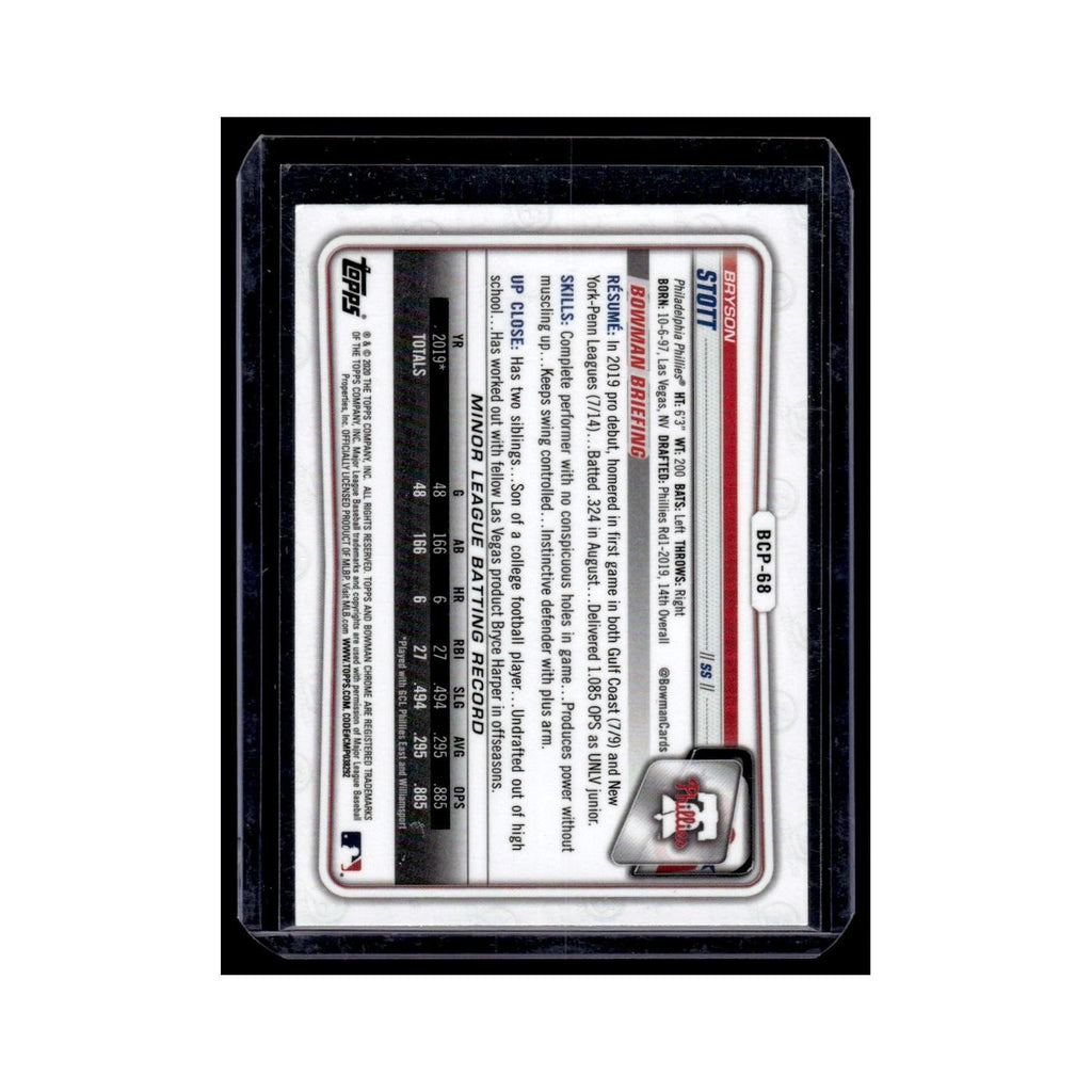 Bryson Stott 2020 Bowman Chrome Prospects #BCP-68 Philadelphia Phillies NM
