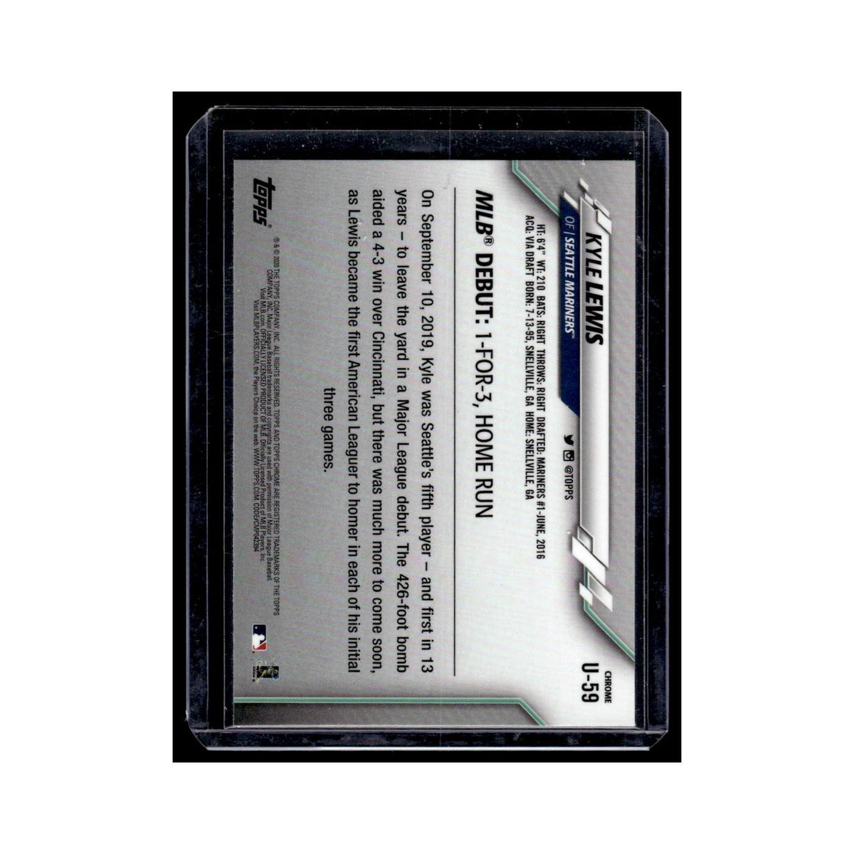 Kyle Lewis Rookie 2020 Topps Chrome Update #U-59 Seattle Mariners NM