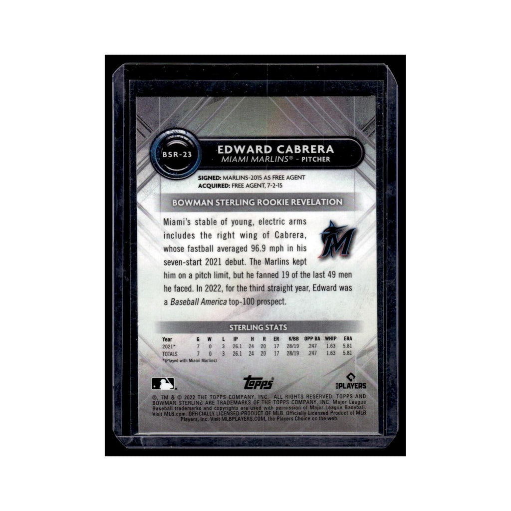 Edward Cabrera Rookie 2022 Bowman Sterling #BSR-23 Miami Marlins NM
