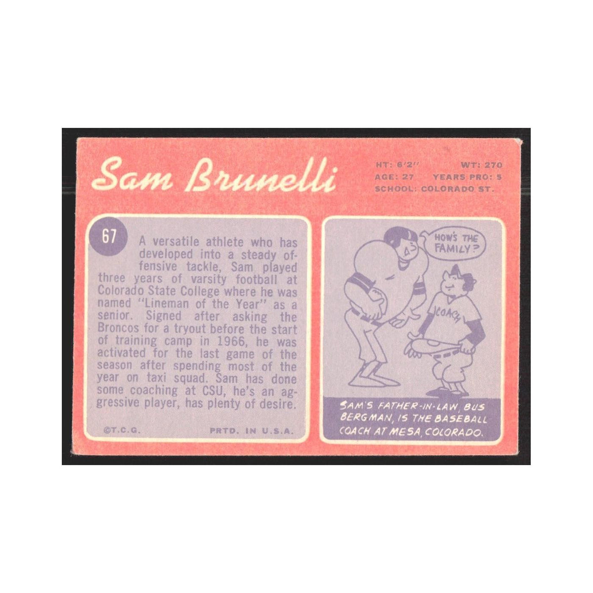 1970 Topps Sam Brunelli Broncos #67