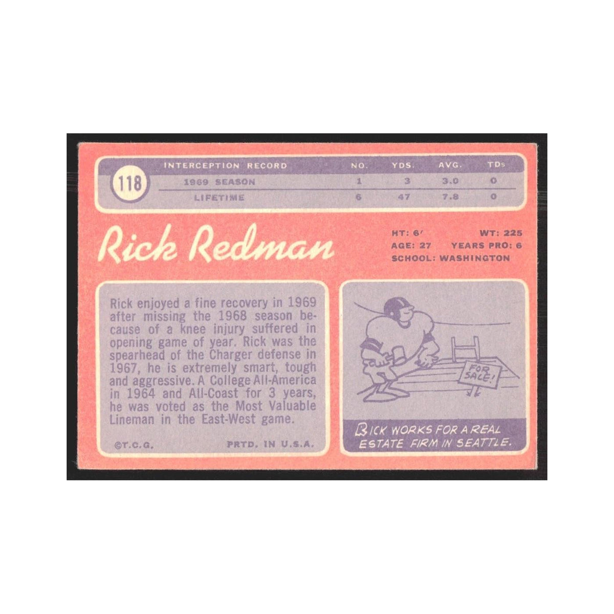 1970 Topps Rick Redman San Diego Chargers #118