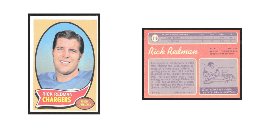 1970 Topps Rick Redman San Diego Chargers #118