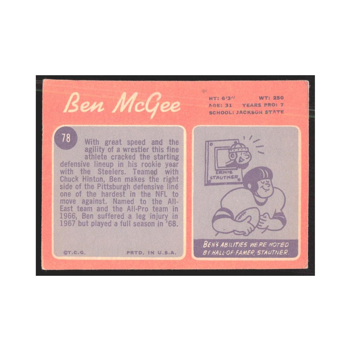1970 Topps Ben McGee Steelers #78