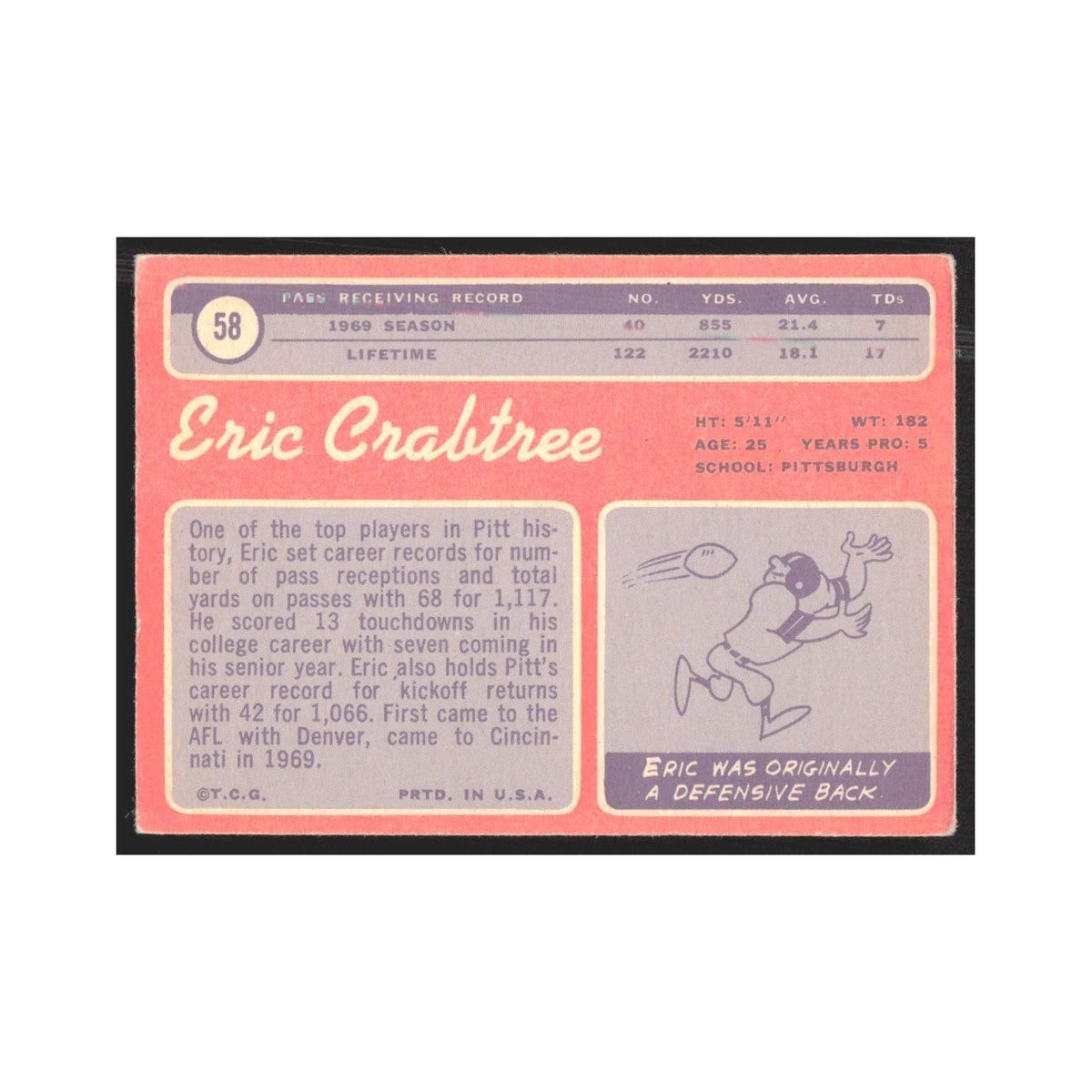 1970 Topps Eric Crabtree Bengals #58