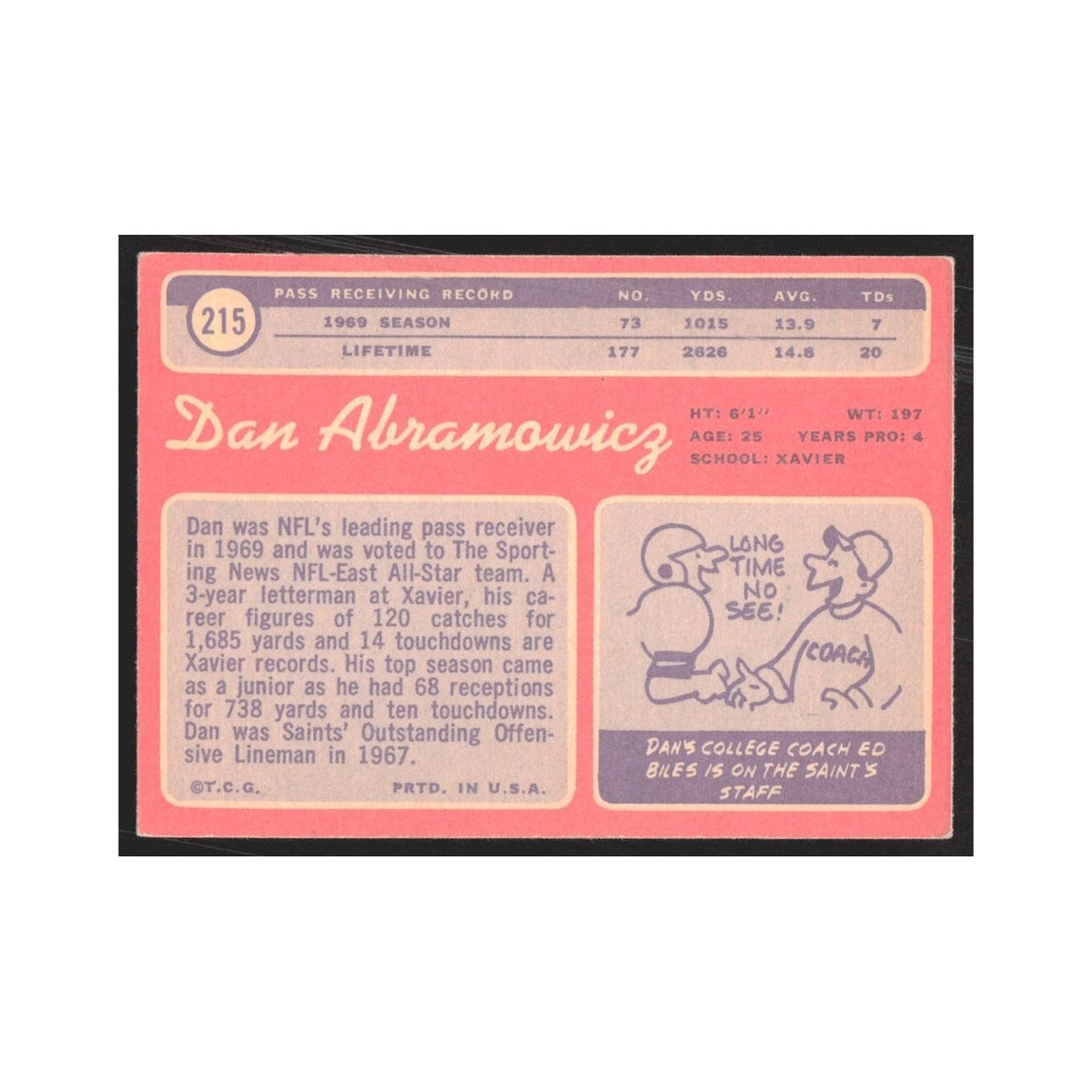 1970 Topps Dan Abramowicz Saints #215