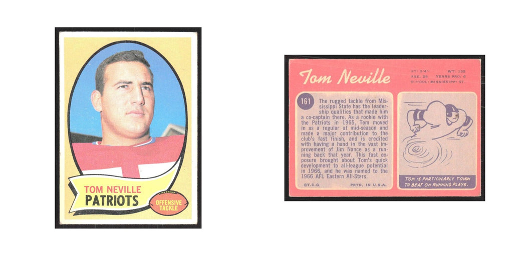 1970 Topps Tom Neville Boston Patriots #161