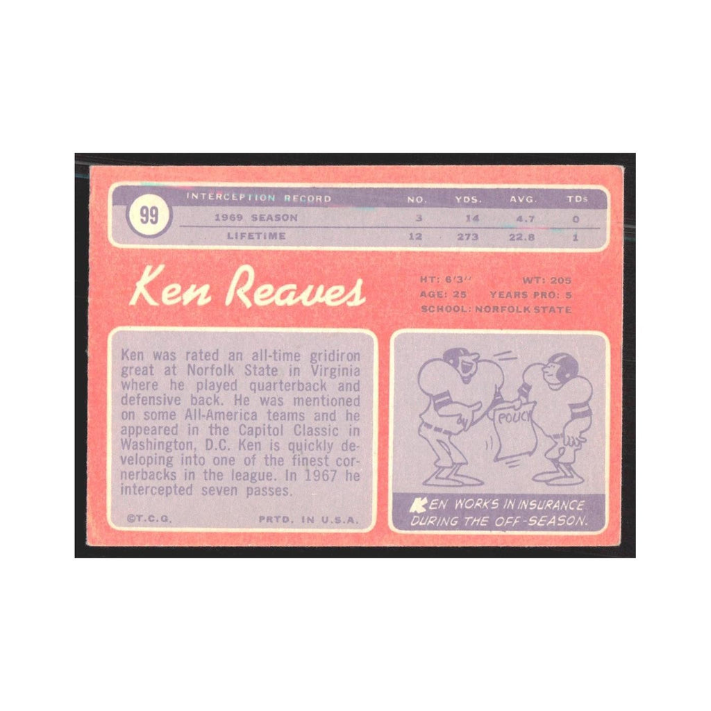 1970 Topps Ken Reaves Falcons #99