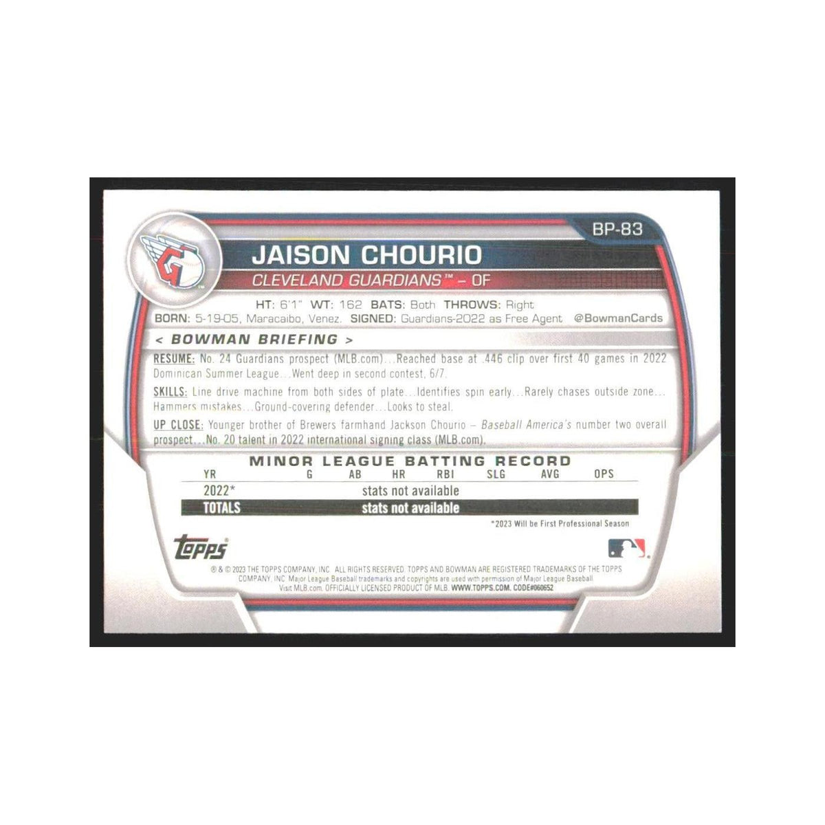 2023 Bowman Prospects Jaison Chourio Guardians #BP-83