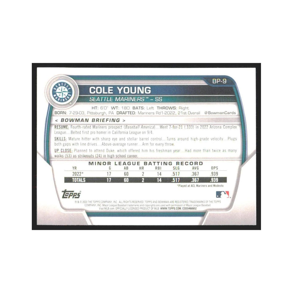 2023 Bowman Prospects Cole Young Mariners #BP-9