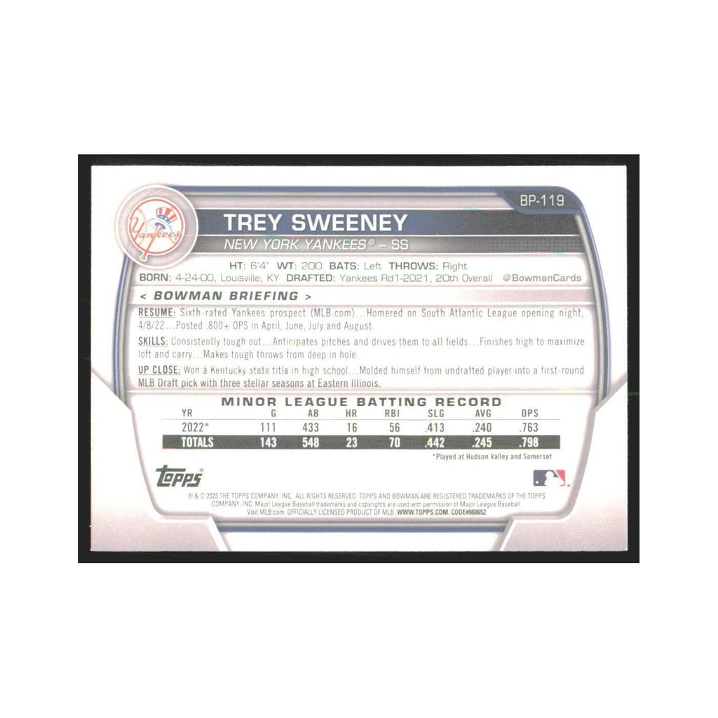2023 Bowman Prospects Trey Sweeney Yankees #BP-119