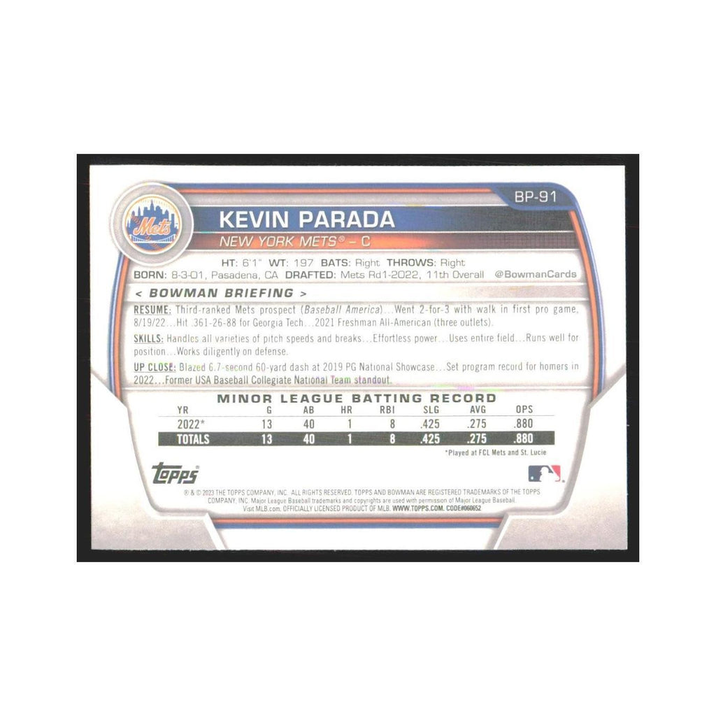 2023 Bowman Prospects Kevin Parada Mets #BP-91