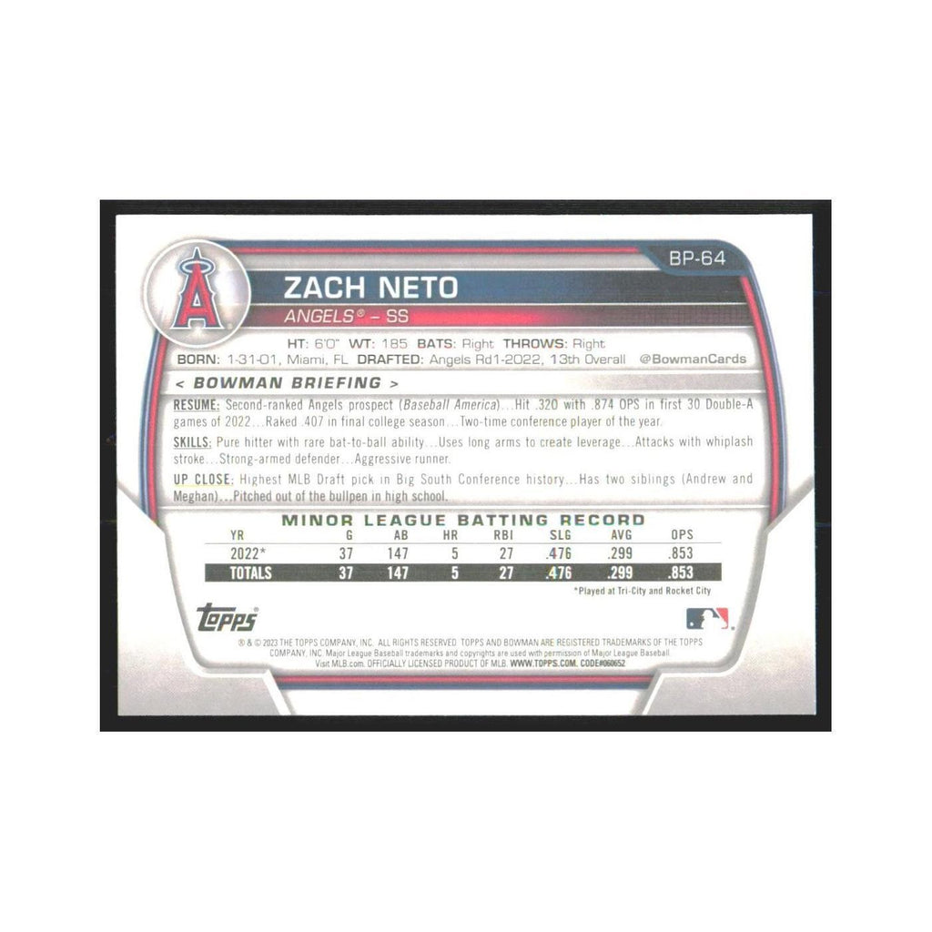 2023 Bowman Prospects Zach Neto Angels #BP-64