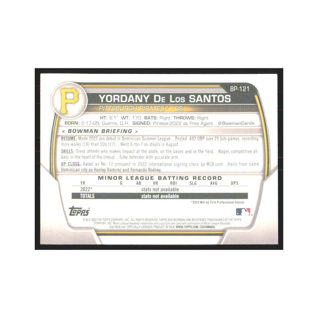2023 Bowman Prospects Yordany De Los Santos Pirates #BP-121
