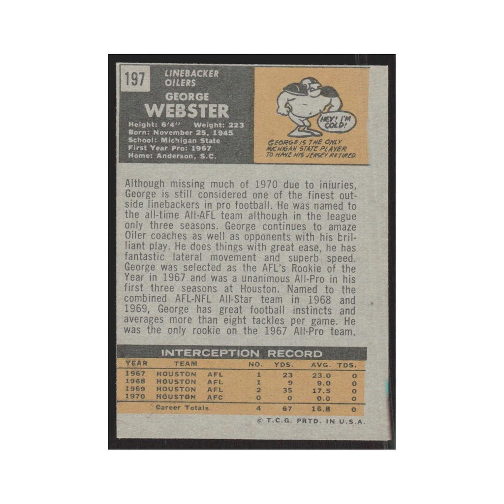 1971 Topps George Webster Houston Oilers #197