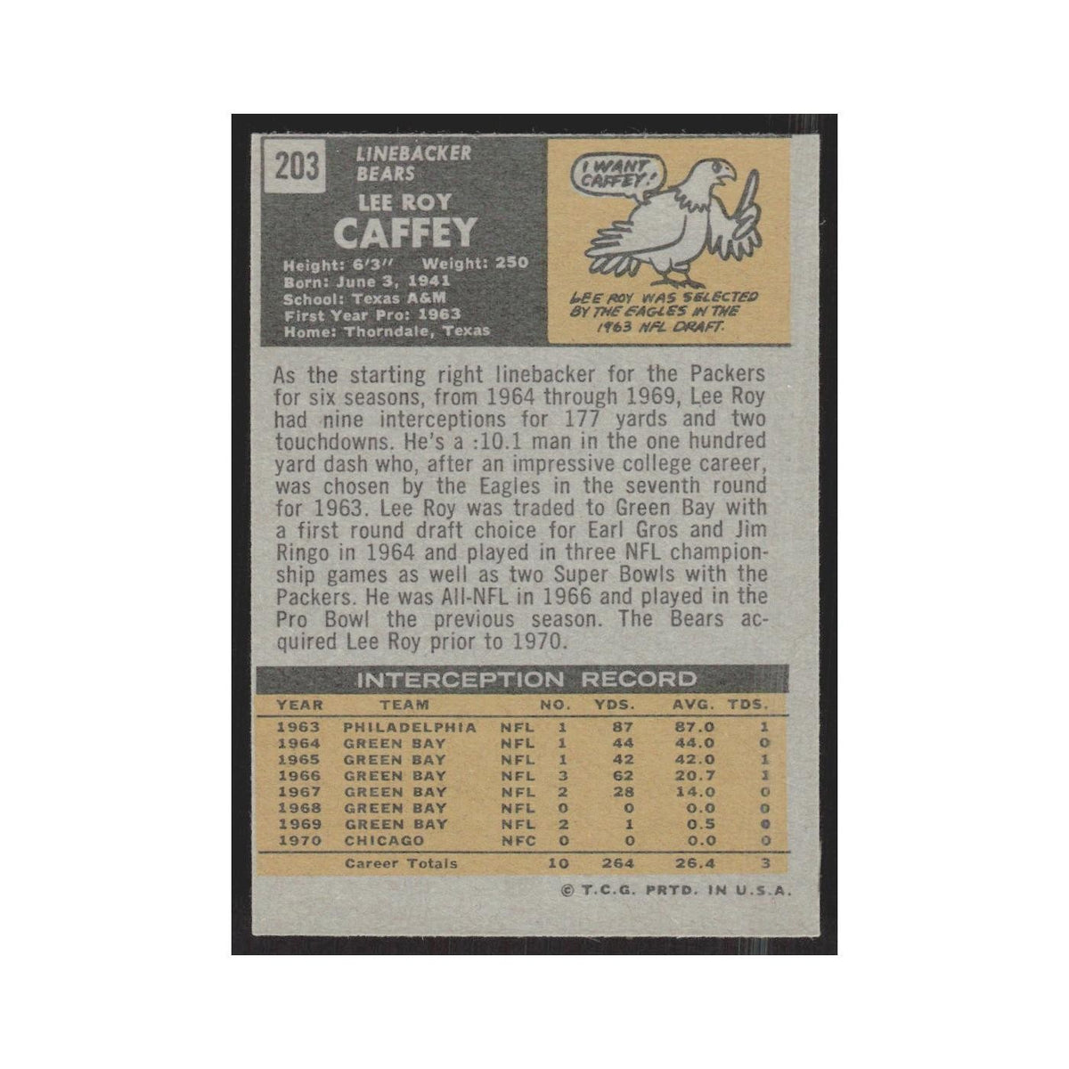 1971 Topps Lee Roy Caffey Bears #203