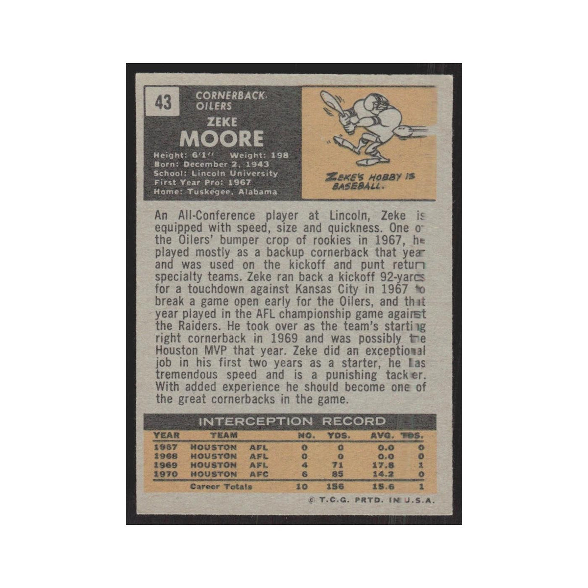 1971 Topps Zeke Moore Houston Oilers #43