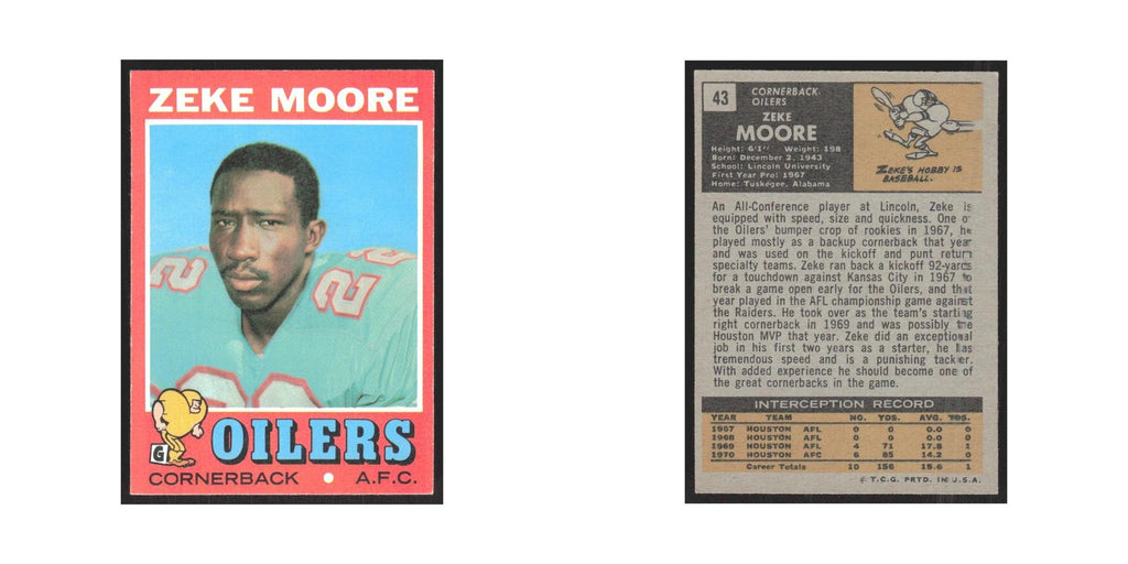 1971 Topps Zeke Moore Houston Oilers #43