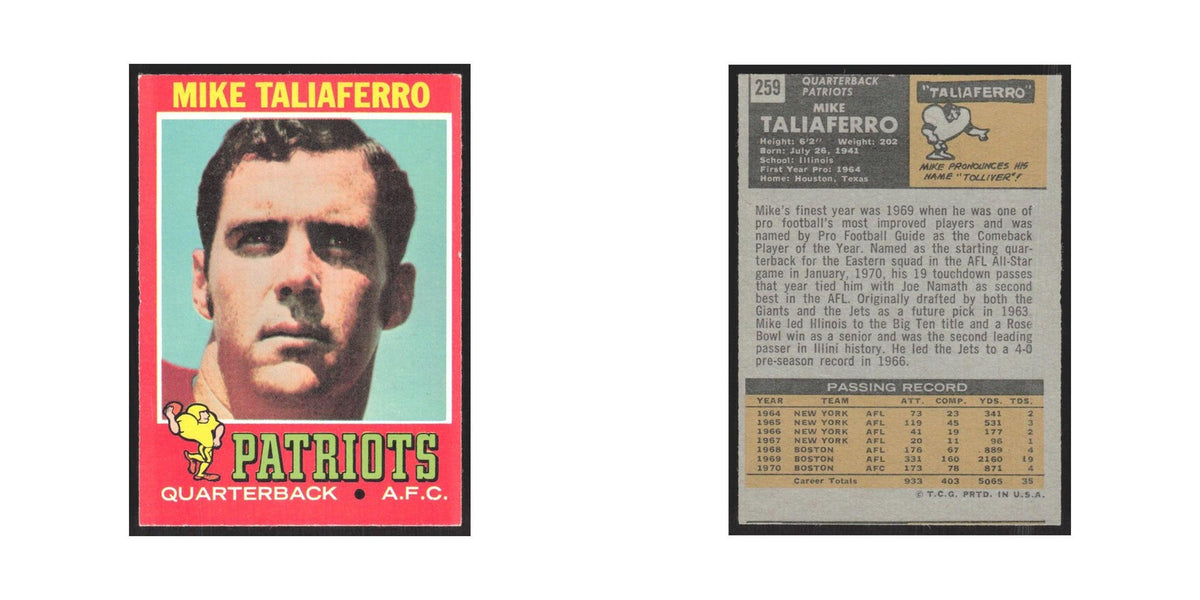 1971 Topps Mike Taliaferro Patriots #259