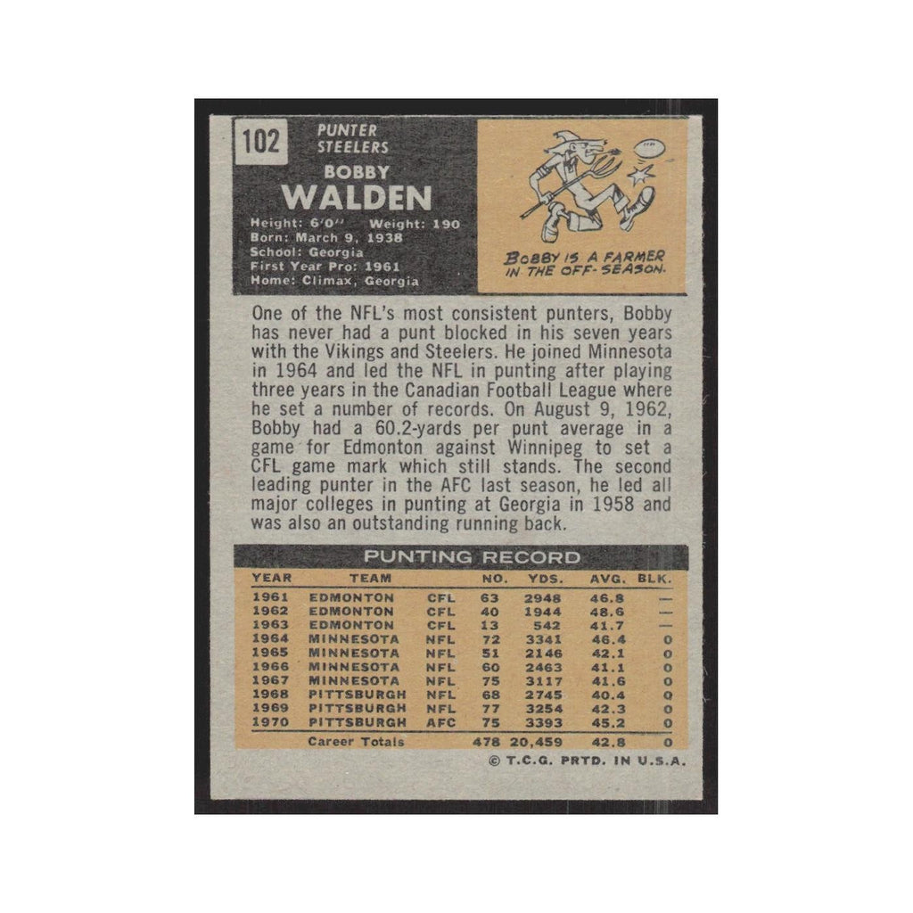 1971 Topps Bobby Walden Steelers #102