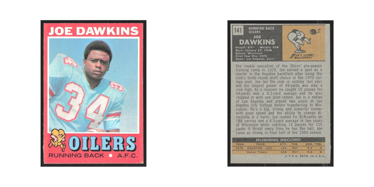 1971 Topps Joe Dawkins Houston Oilers #141