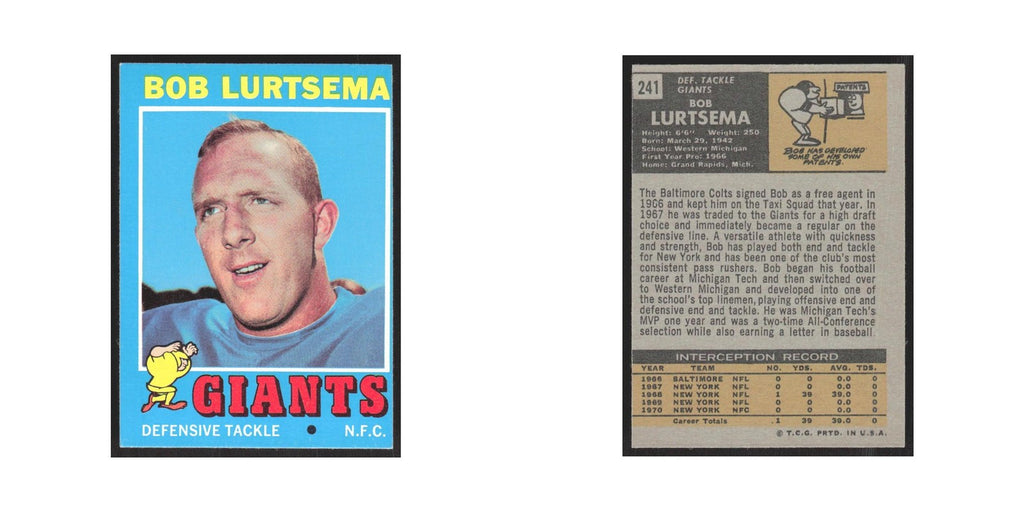 1971 Topps Bob Lurtsema Giants #241
