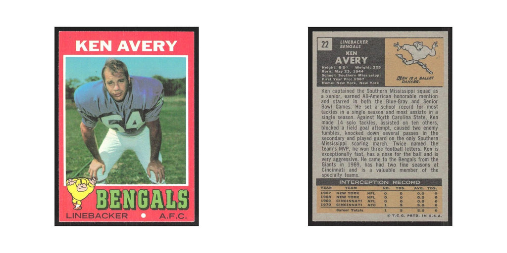 1971 Topps Ken Avery Bengals #22