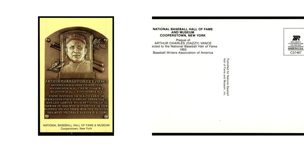 Arthur Vange 1993 National Baseball Hall Of Fame Plaque Postcard Yellow #nan EX