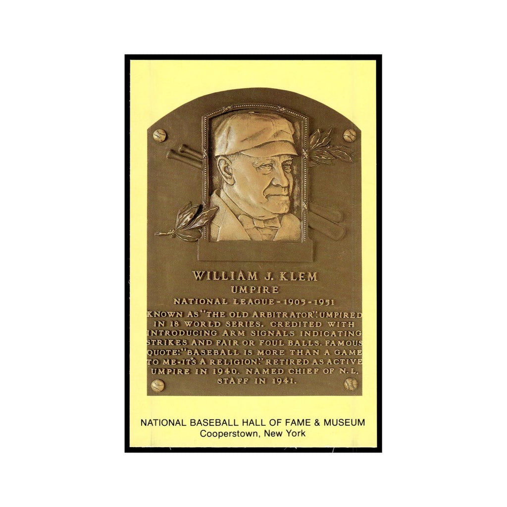 William Klem 1993 National Baseball Hall Of Fame Plaque Postcard Yellow #nan EX