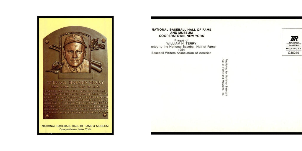 William Terry 1993 National Baseball Hall Of Fame Plaque Postcard Yellow #nan EX