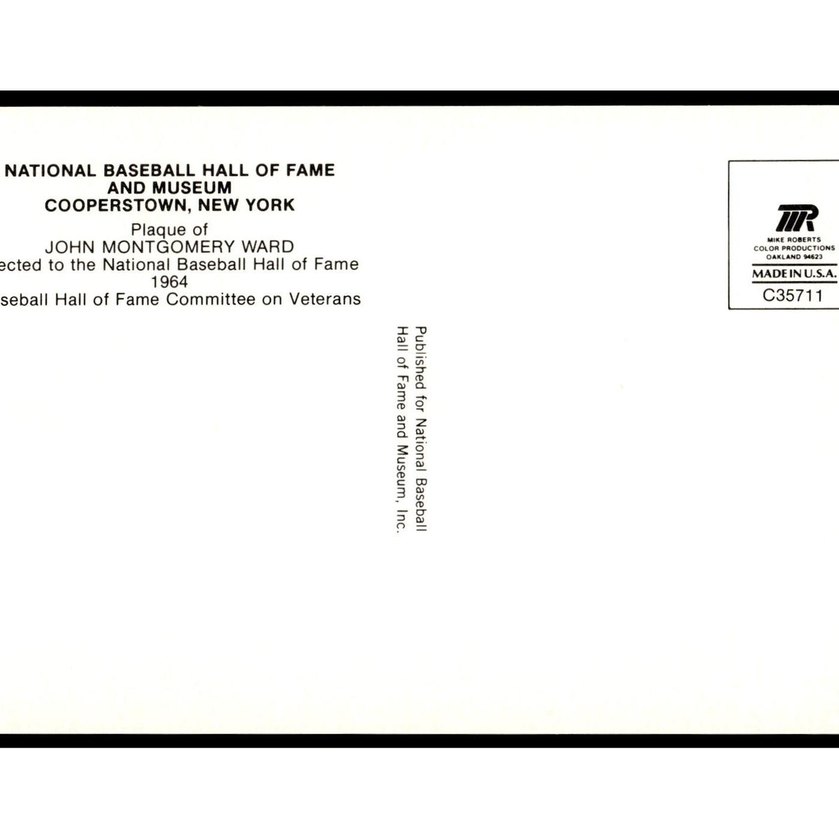 John Ward 1993 National Baseball Hall Of Fame Plaque Postcard Yellow #nan EX