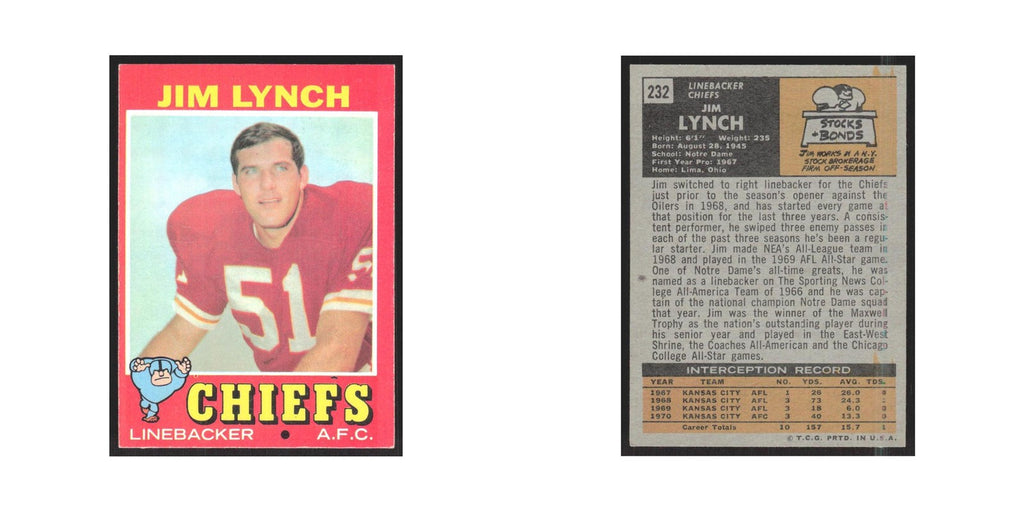 1971 Topps Jim Lynch Chiefs #232