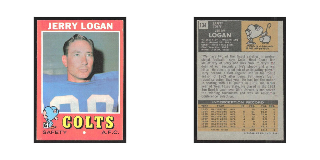 1971 Topps Jerry Logan Baltimore Colts #134