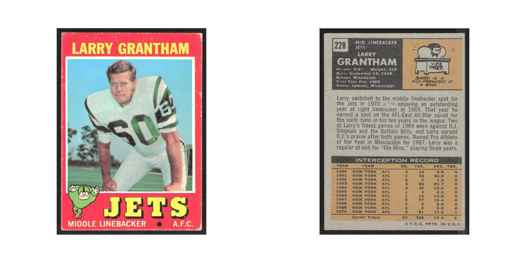 1971 Topps Larry Grantham Jets #228