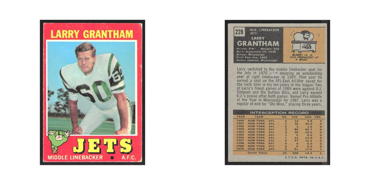 1971 Topps Larry Grantham Jets #228