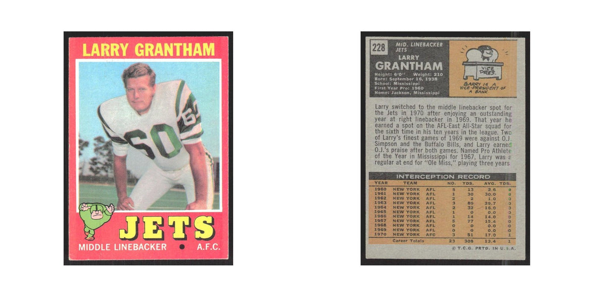 1971 Topps Larry Grantham Jets #228